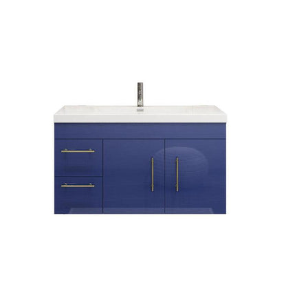 Moreno Bath ELSA 42" High Gloss Night Blue Wall-Mounted Vanity With Left Side Drawers and Single Reinforced White Acrylic Sink