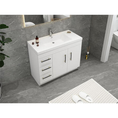 Moreno Bath ELSA 42" High Gloss White Freestanding Vanity With Left Side Drawers and Single Reinforced White Acrylic Sink