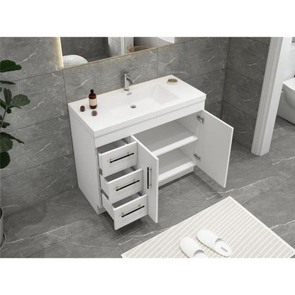 Moreno Bath ELSA 42" High Gloss White Freestanding Vanity With Left Side Drawers and Single Reinforced White Acrylic Sink