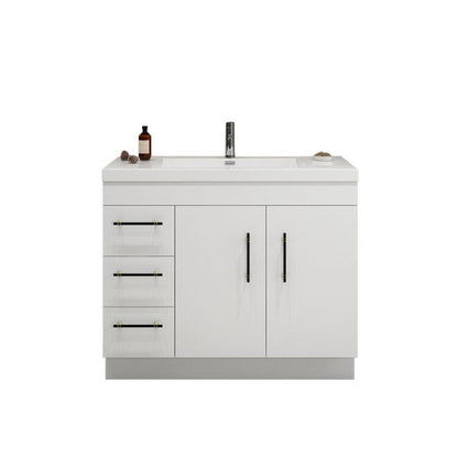 Moreno Bath ELSA 42" High Gloss White Freestanding Vanity With Left Side Drawers and Single Reinforced White Acrylic Sink