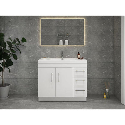 Moreno Bath ELSA 42" High Gloss White Freestanding Vanity With Right Side Drawers and Single Reinforced White Acrylic Sink
