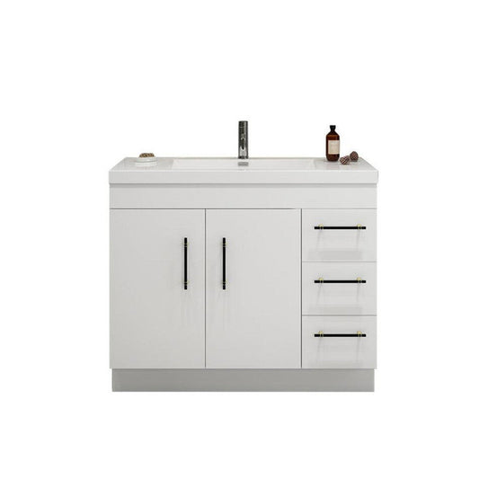 Moreno Bath ELSA 42" High Gloss White Freestanding Vanity With Right Side Drawers and Single Reinforced White Acrylic Sink