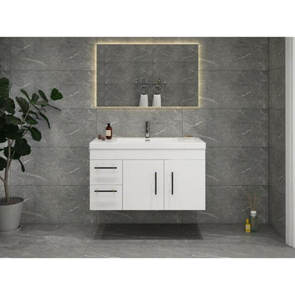 Moreno Bath ELSA 42" High Gloss White Wall-Mounted Vanity With Left Side Drawers and Single Reinforced White Acrylic Sink