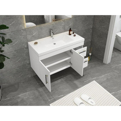 Moreno Bath ELSA 42" High Gloss White Wall-Mounted Vanity With Right Side Drawers and Single Reinforced White Acrylic Sink