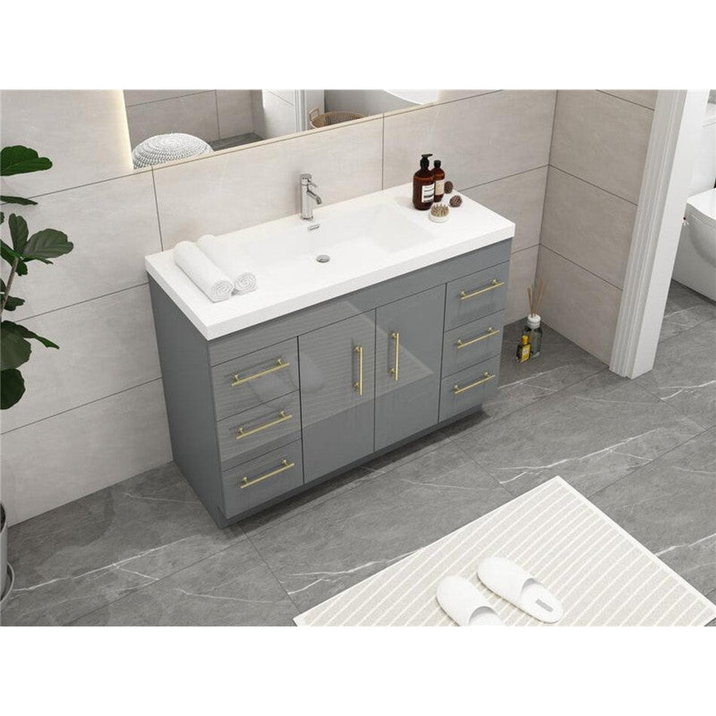 Moreno Bath ELSA 48" High Gloss Gray Freestanding Vanity With Single Reinforced White Acrylic Sink