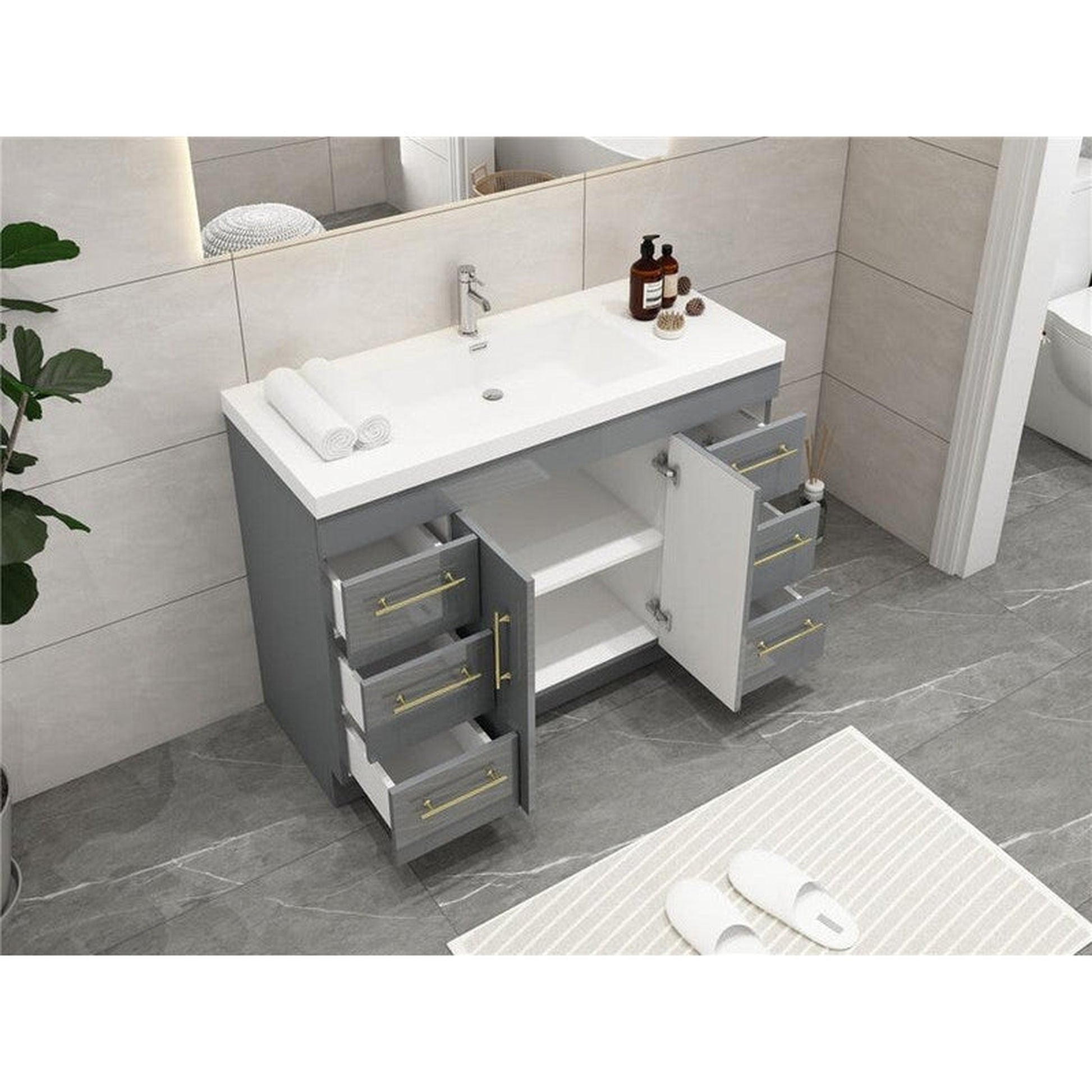 Moreno Bath ELSA 48" High Gloss Gray Freestanding Vanity With Single Reinforced White Acrylic Sink