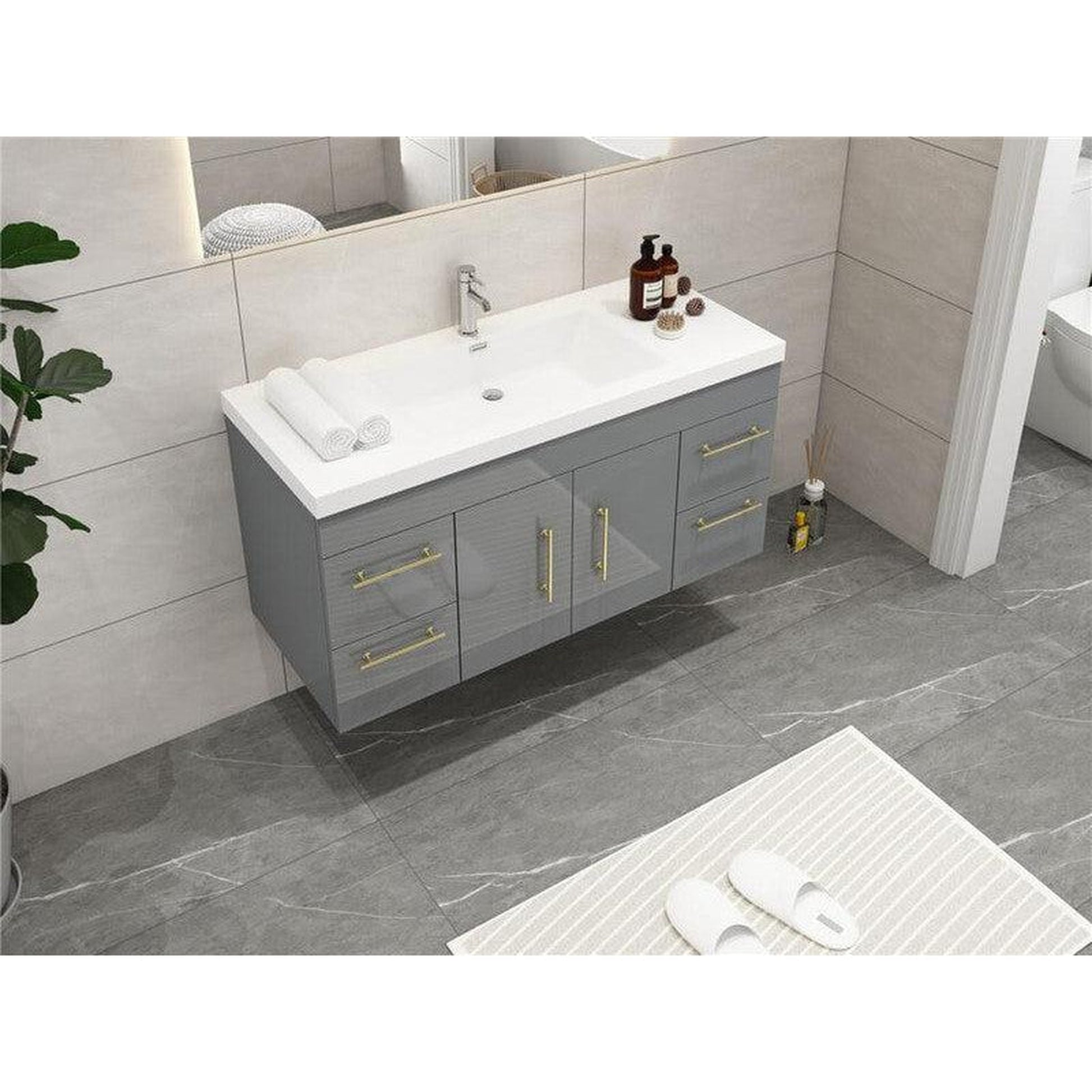 Moreno Bath ELSA 48" High Gloss Gray Wall-Mounted Vanity With Single Reinforced White Acrylic Sink