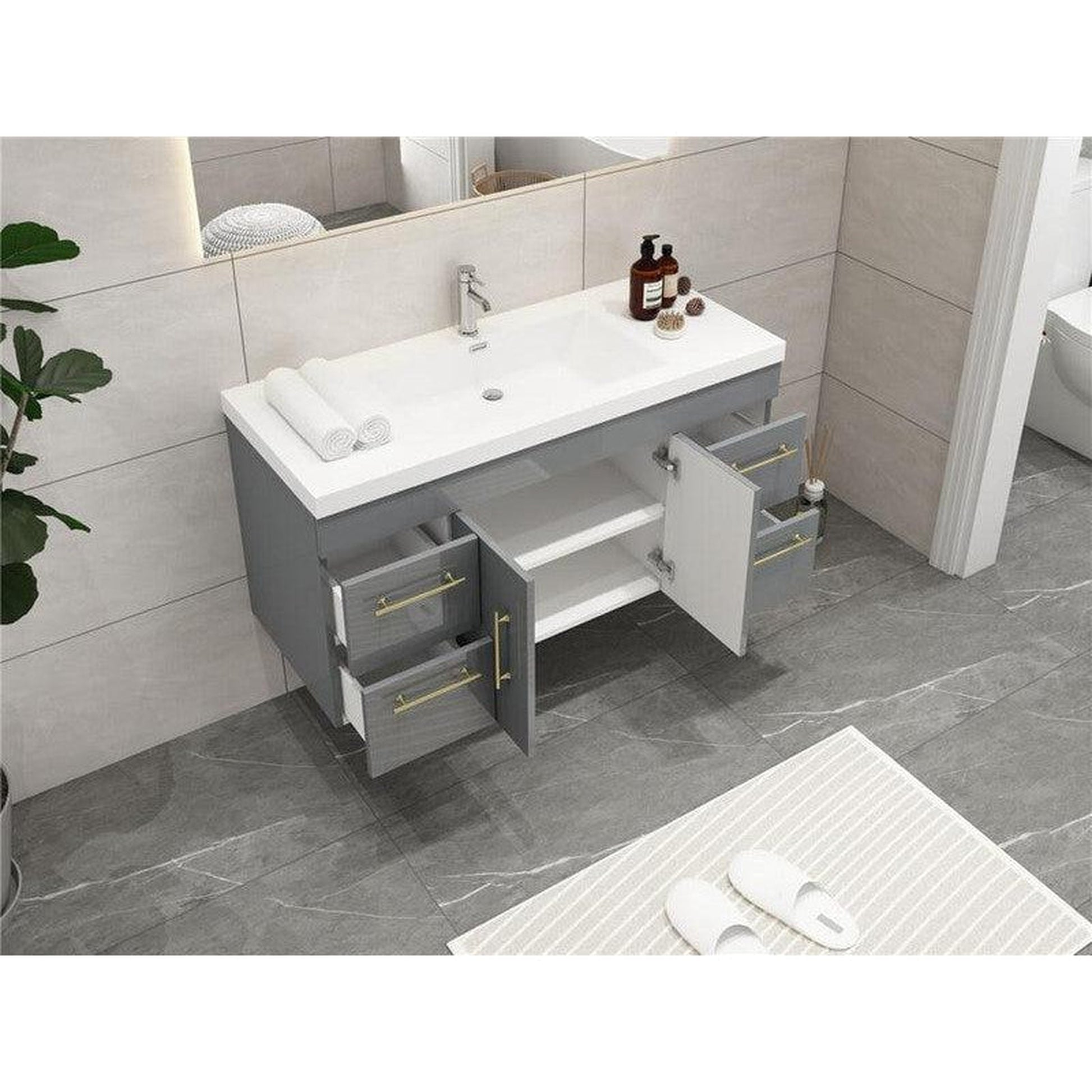 Moreno Bath ELSA 48" High Gloss Gray Wall-Mounted Vanity With Single Reinforced White Acrylic Sink