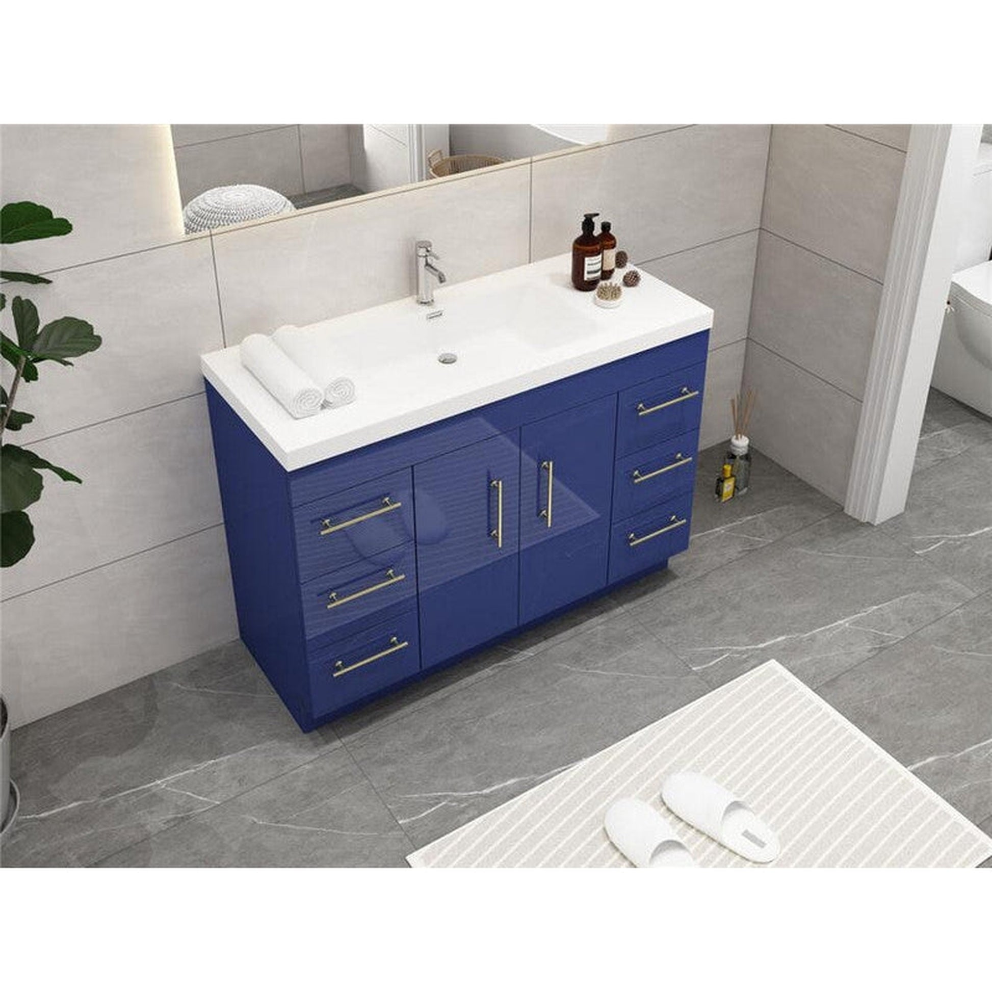 Moreno Bath ELSA 48" High Gloss Night Blue Freestanding Vanity With Single Reinforced White Acrylic Sink