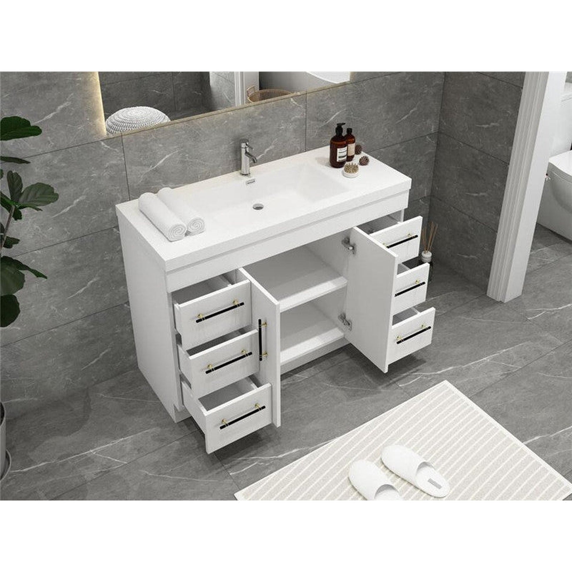 Moreno Bath ELSA 48" High Gloss White Freestanding Vanity With Single Reinforced White Acrylic Sink