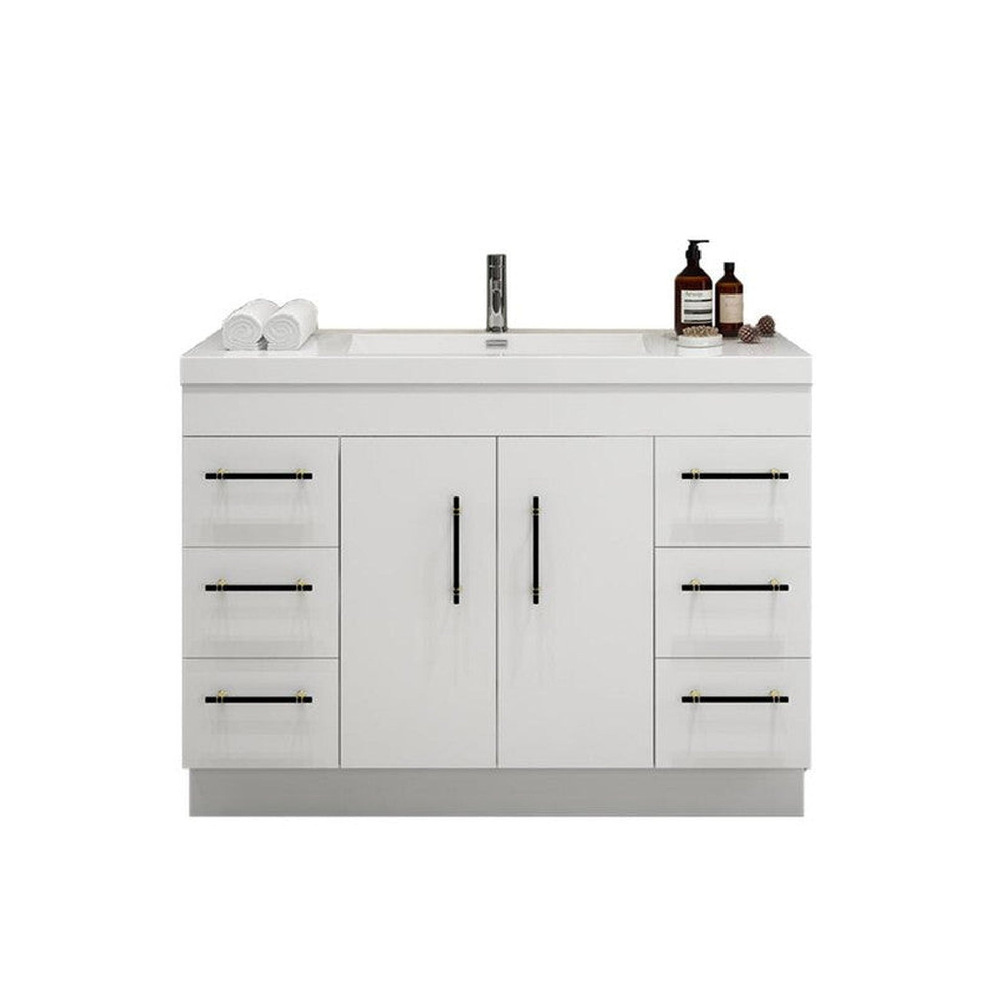 Moreno Bath ELSA 48" High Gloss White Freestanding Vanity With Single Reinforced White Acrylic Sink