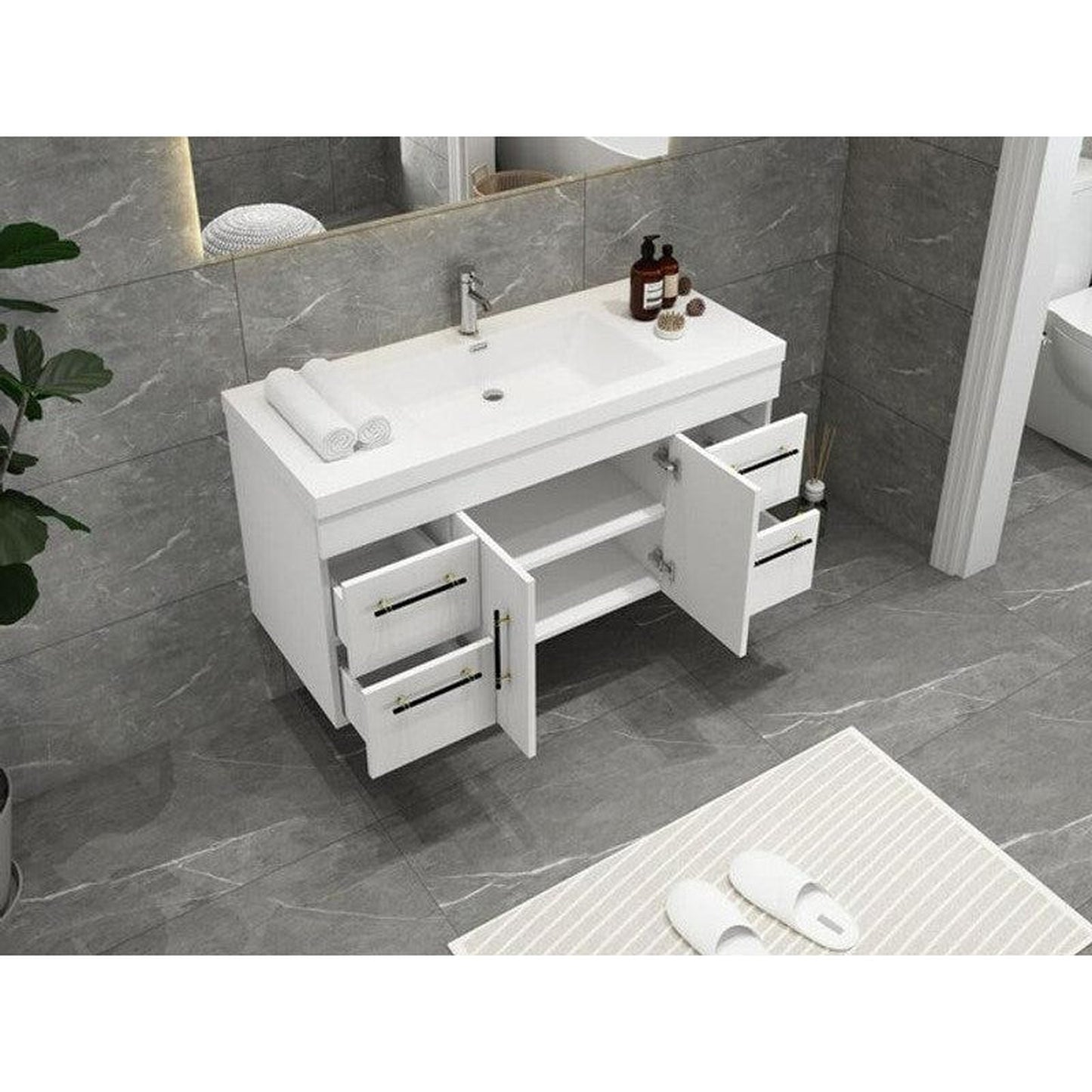 Moreno Bath ELSA 48" High Gloss White Wall-Mounted Vanity With Single Reinforced White Acrylic Sink