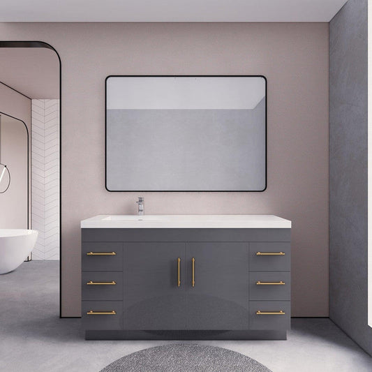 Moreno Bath ELSA 60" High Gloss Gray Freestanding Vanity With Single Reinforced White Acrylic Left Side Sink