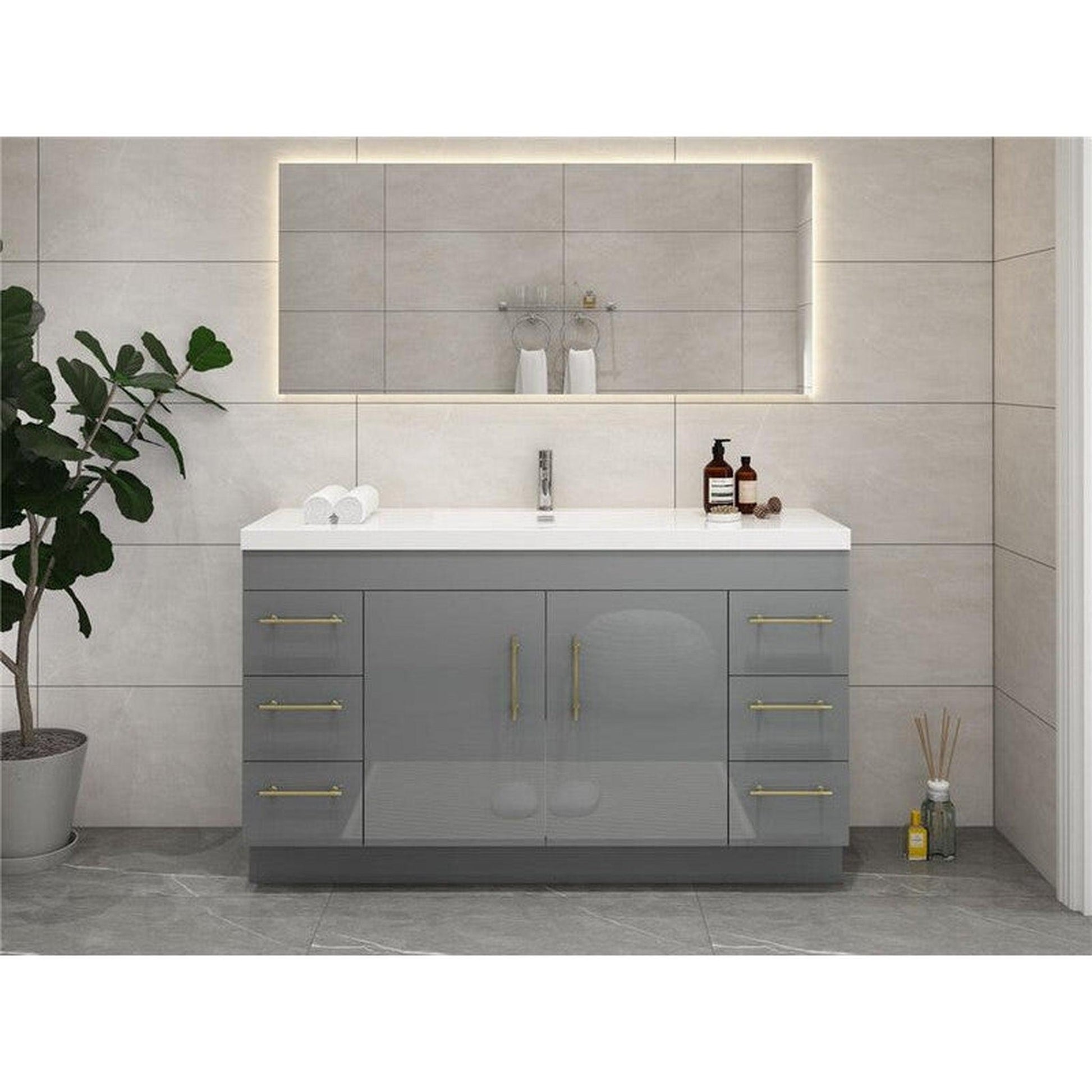 Moreno Bath ELSA 60" High Gloss Gray Freestanding Vanity With Single Reinforced White Acrylic Sink