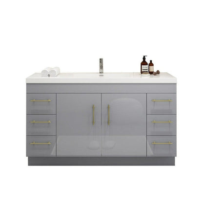 Moreno Bath ELSA 60" High Gloss Gray Freestanding Vanity With Single Reinforced White Acrylic Sink