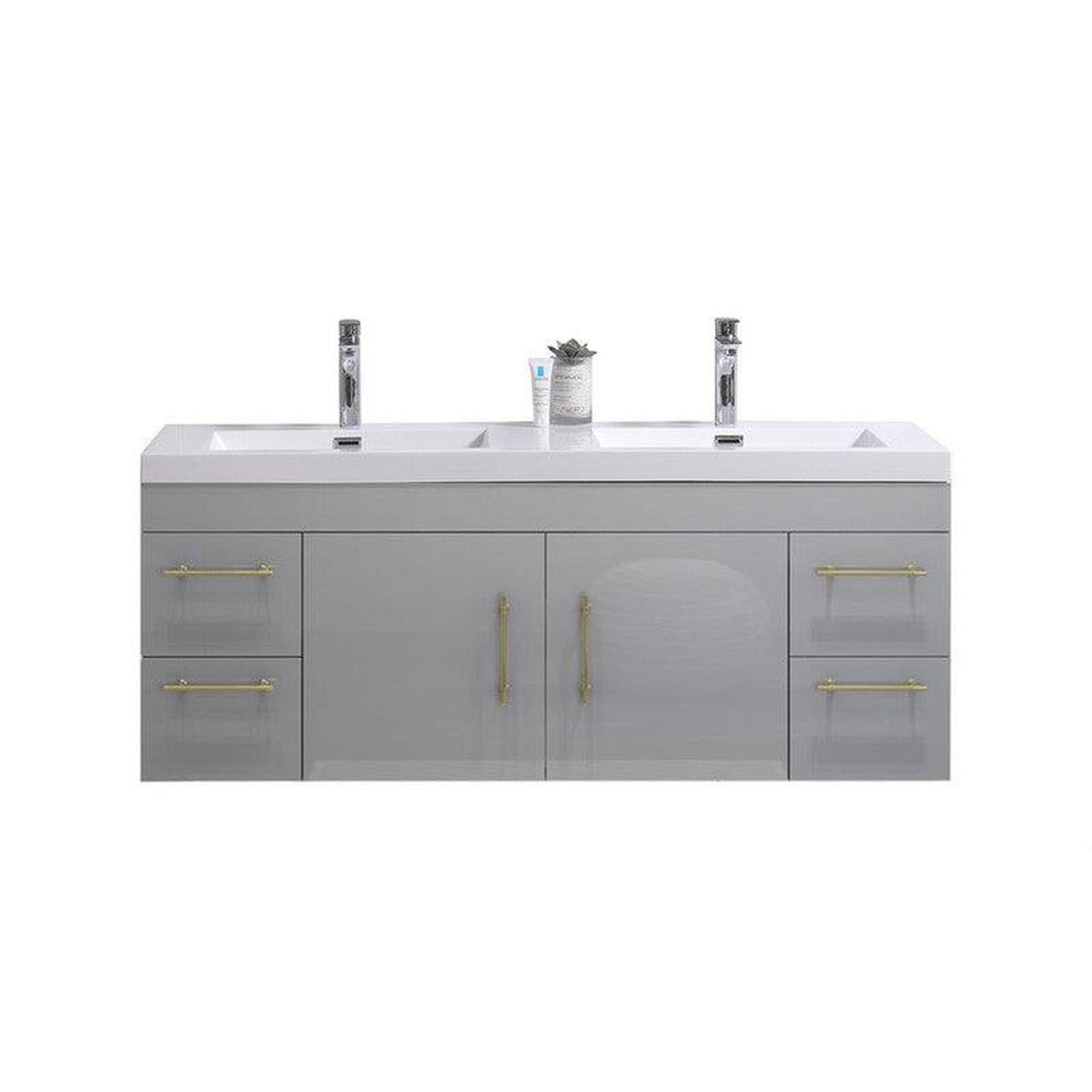 Moreno Bath ELSA 60" High Gloss Gray Wall-Mounted Vanity With Double Reinforced White Acrylic Sinks