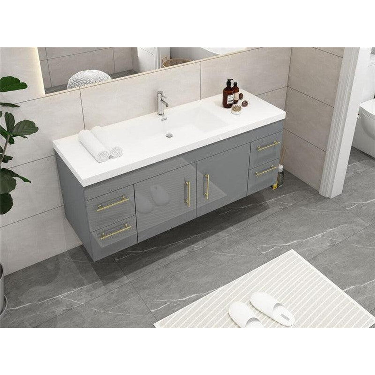 Moreno Bath ELSA 60" High Gloss Gray Wall-Mounted Vanity With Single Reinforced White Acrylic Sink