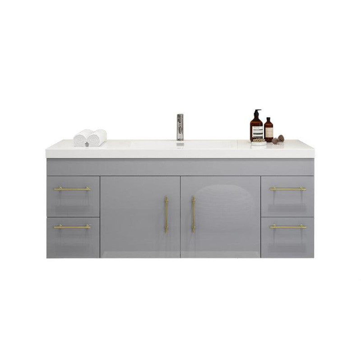 Moreno Bath ELSA 60" High Gloss Gray Wall-Mounted Vanity With Single Reinforced White Acrylic Sink