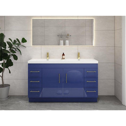 Moreno Bath ELSA 60" High Gloss Night Blue Freestanding Vanity With Double Reinforced White Acrylic Sinks