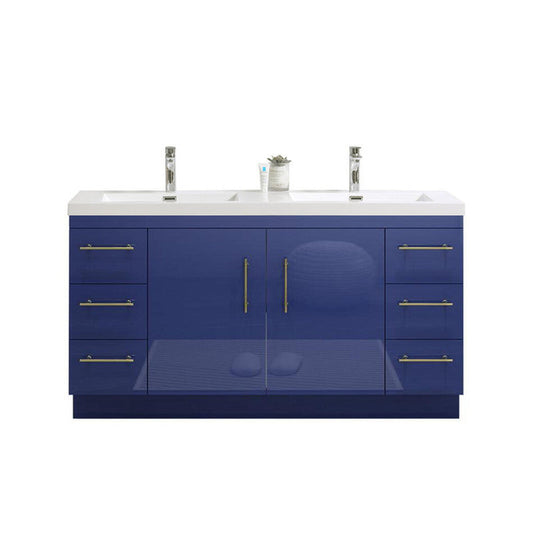 Moreno Bath ELSA 60" High Gloss Night Blue Freestanding Vanity With Double Reinforced White Acrylic Sinks