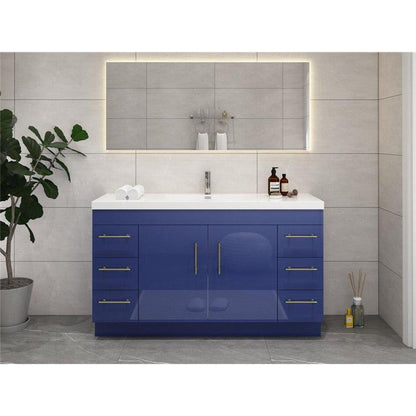 Moreno Bath ELSA 60" High Gloss Night Blue Freestanding Vanity With Single Reinforced White Acrylic Sink