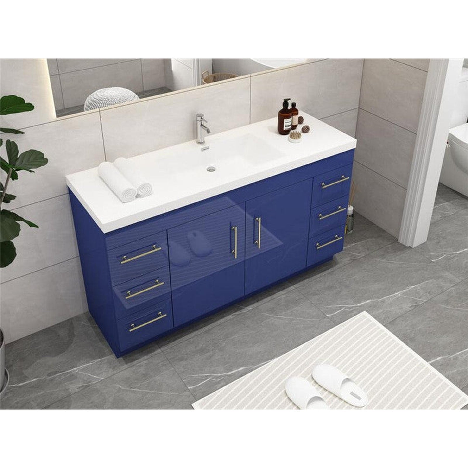 Moreno Bath ELSA 60" High Gloss Night Blue Freestanding Vanity With Single Reinforced White Acrylic Sink