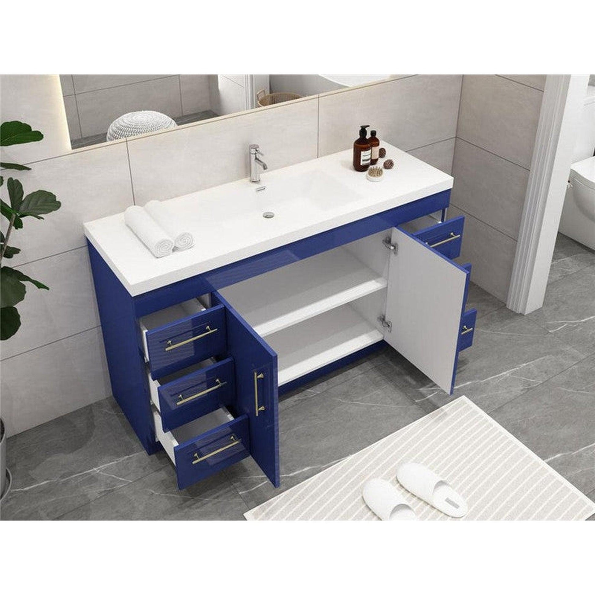 Moreno Bath ELSA 60" High Gloss Night Blue Freestanding Vanity With Single Reinforced White Acrylic Sink