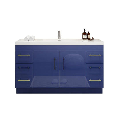 Moreno Bath ELSA 60" High Gloss Night Blue Freestanding Vanity With Single Reinforced White Acrylic Sink