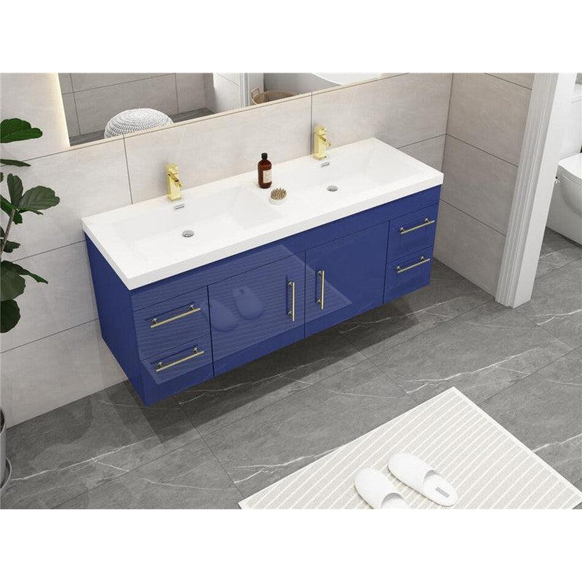 Moreno Bath ELSA 60" High Gloss Night Blue Wall-Mounted Vanity With Double Reinforced White Acrylic Sinks