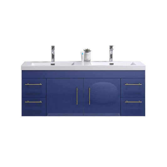Moreno Bath ELSA 60" High Gloss Night Blue Wall-Mounted Vanity With Double Reinforced White Acrylic Sinks