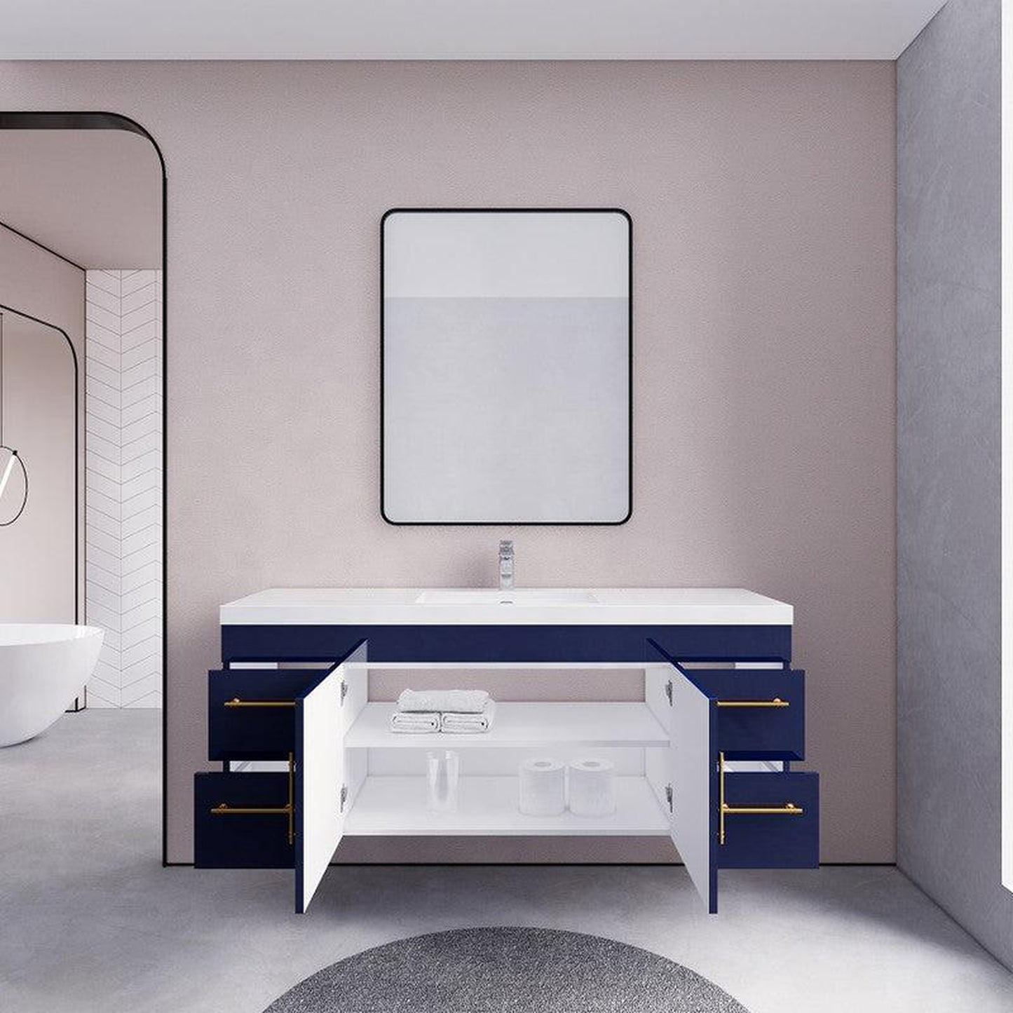 Moreno Bath ELSA 60" High Gloss Night Blue Wall-Mounted Vanity With Single Reinforced White Acrylic Sink