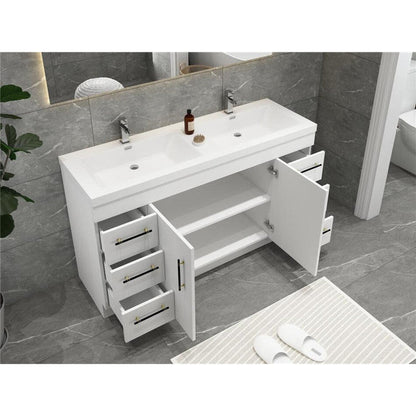 Moreno Bath ELSA 60" High Gloss White Freestanding Vanity With Double Reinforced White Acrylic Sinks