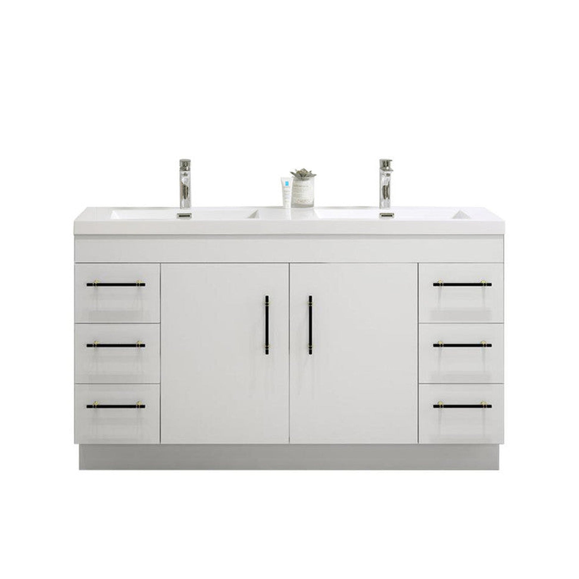 Moreno Bath ELSA 60" High Gloss White Freestanding Vanity With Double Reinforced White Acrylic Sinks