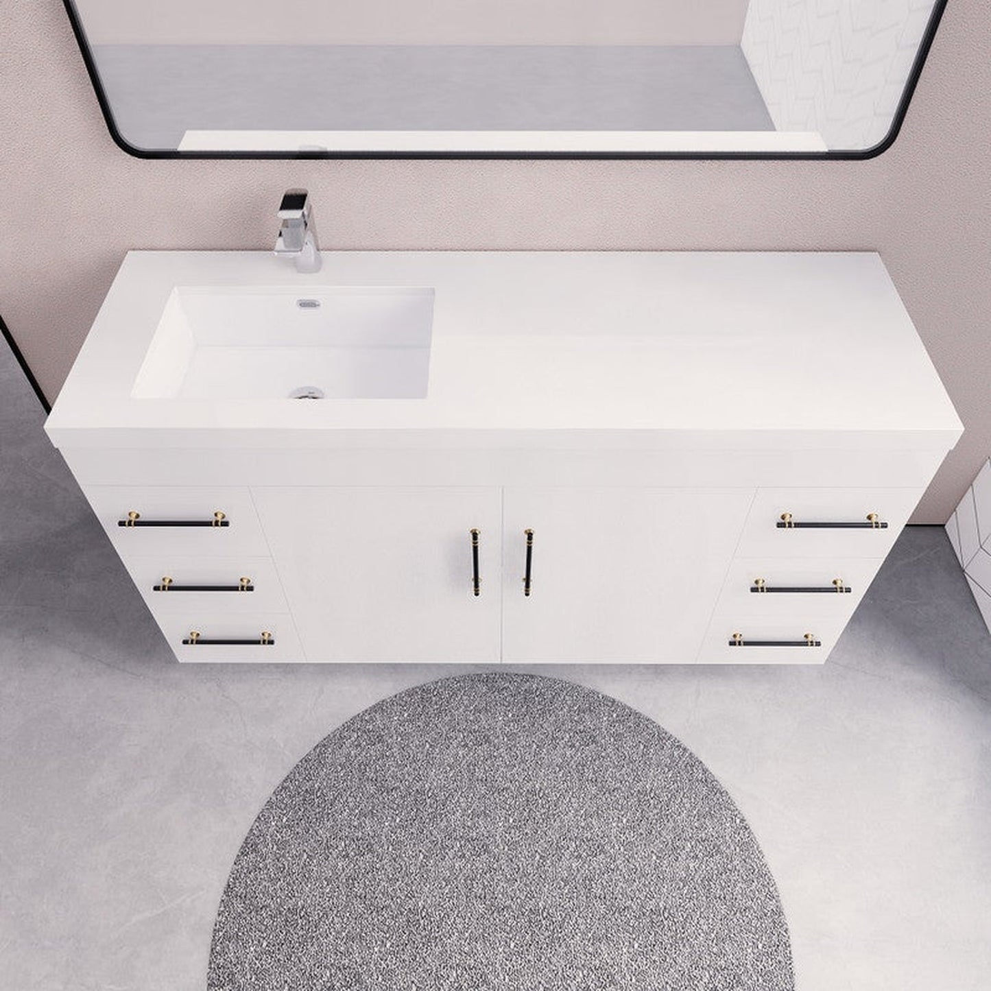 Moreno Bath ELSA 60" High Gloss White Freestanding Vanity With Single Reinforced White Acrylic Left Side Sink