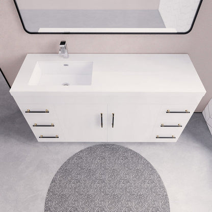 Moreno Bath ELSA 60" High Gloss White Freestanding Vanity With Single Reinforced White Acrylic Left Side Sink