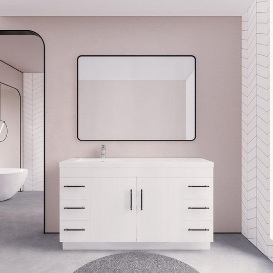 Moreno Bath ELSA 60" High Gloss White Freestanding Vanity With Single Reinforced White Acrylic Left Side Sink