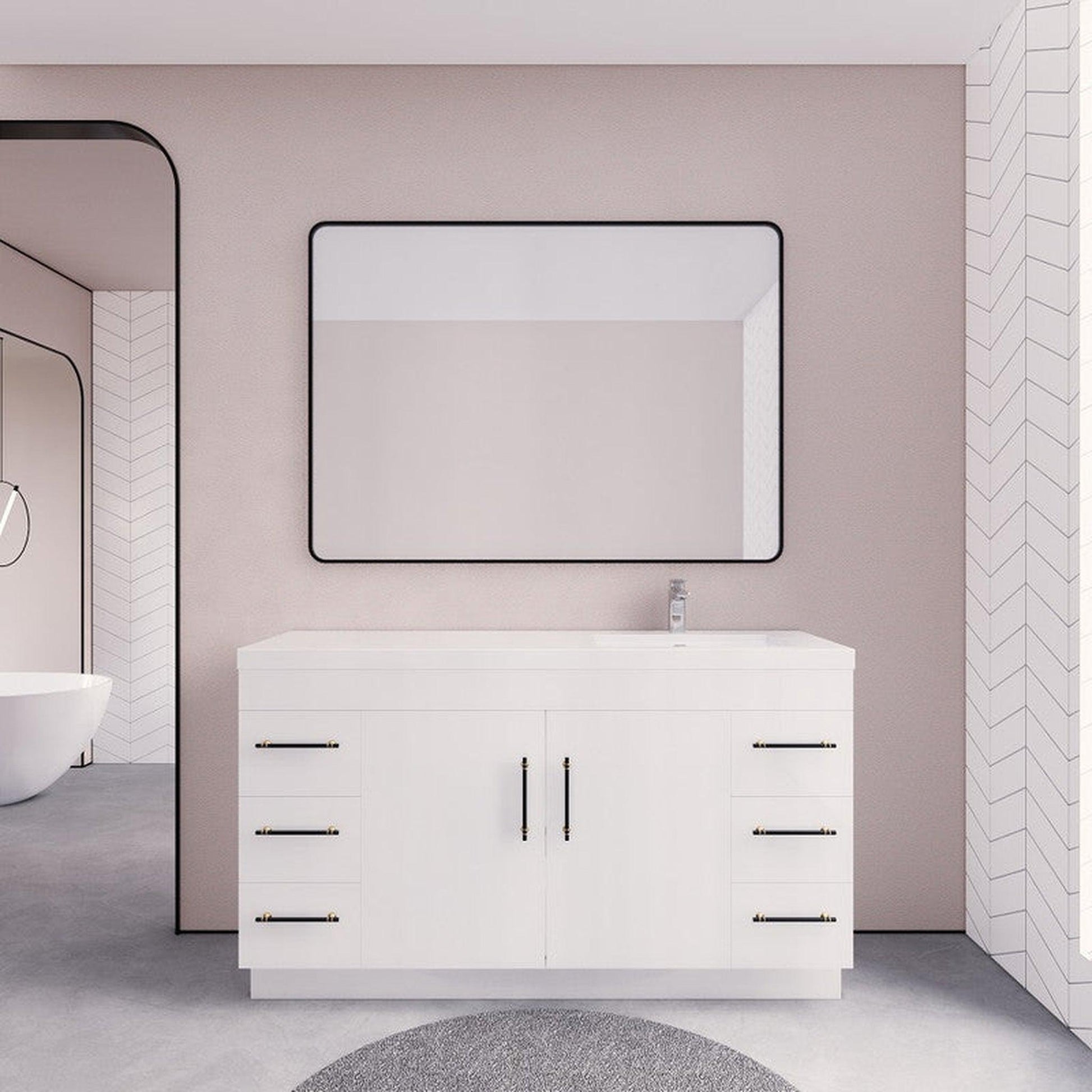 Moreno Bath ELSA 60" High Gloss White Freestanding Vanity With Single Reinforced White Acrylic Right Side Sink