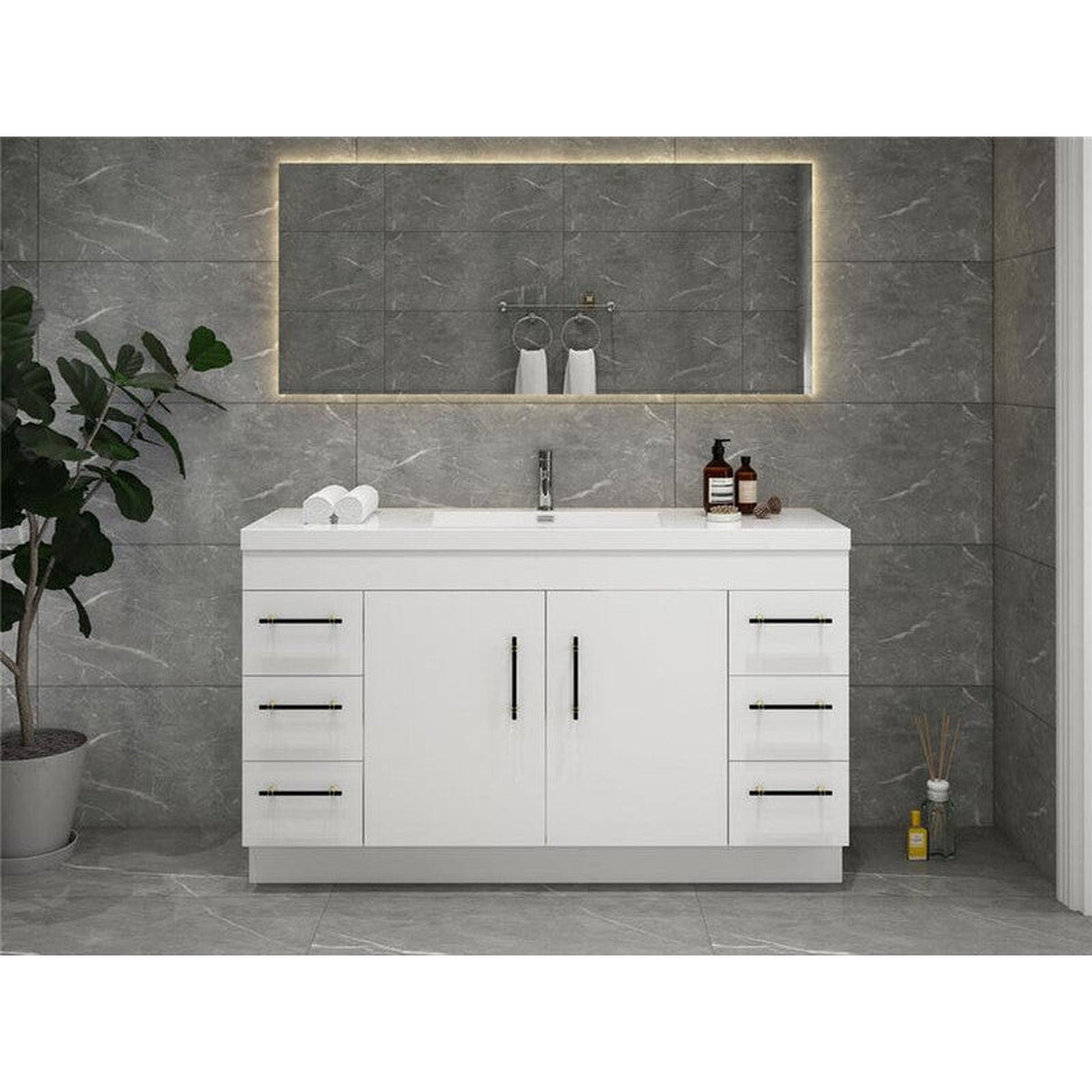 Moreno Bath ELSA 60" High Gloss White Freestanding Vanity With Single Reinforced White Acrylic Sink