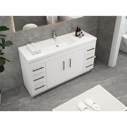 Moreno Bath ELSA 60" High Gloss White Freestanding Vanity With Single Reinforced White Acrylic Sink