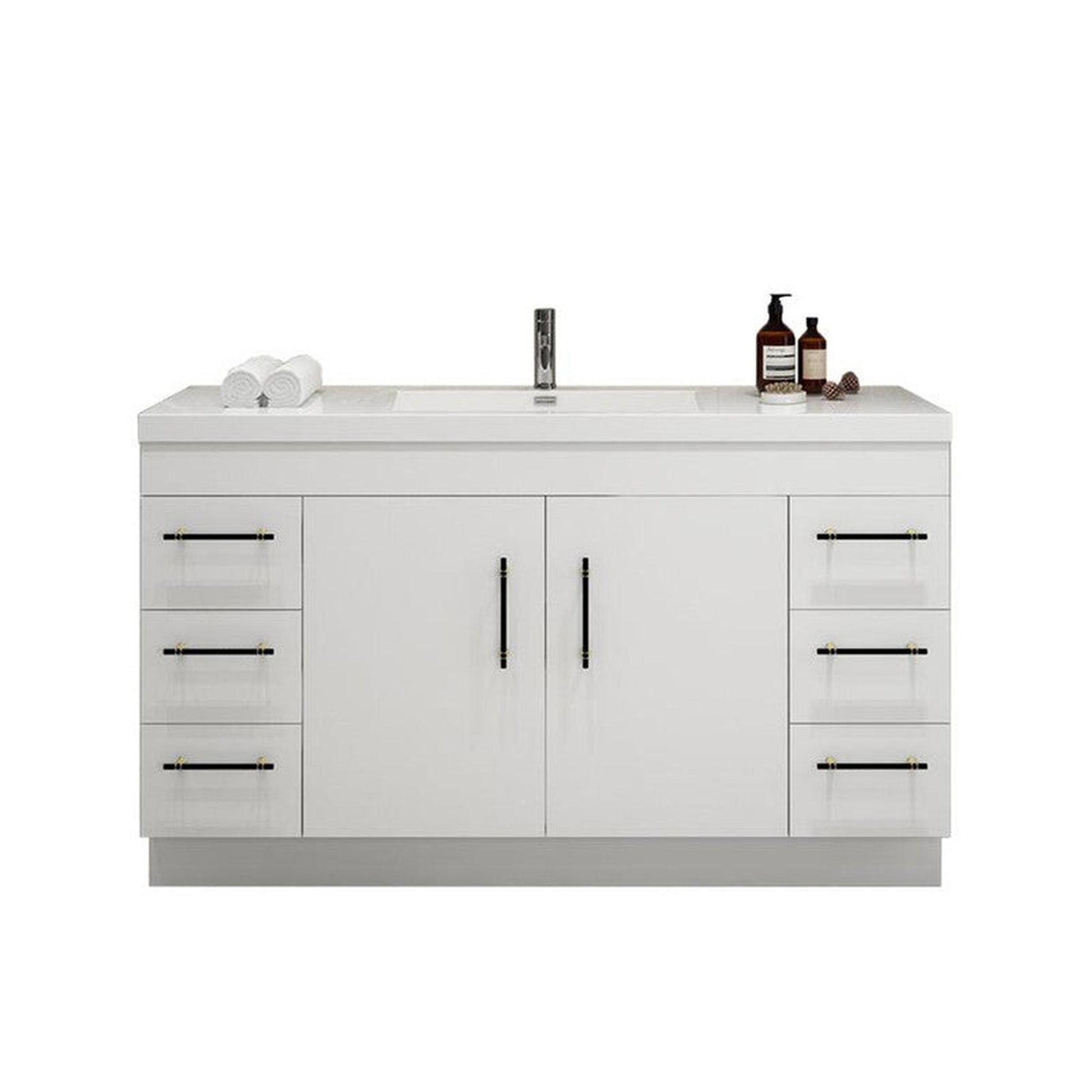 Moreno Bath ELSA 60" High Gloss White Freestanding Vanity With Single Reinforced White Acrylic Sink