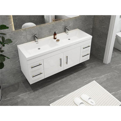 Moreno Bath ELSA 60" High Gloss White Wall-Mounted Vanity With Double Reinforced White Acrylic Sinks