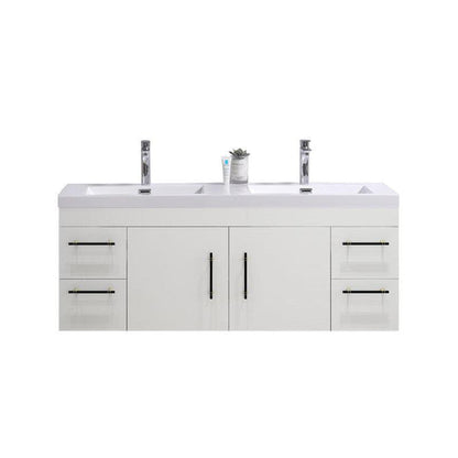 Moreno Bath ELSA 60" High Gloss White Wall-Mounted Vanity With Double Reinforced White Acrylic Sinks