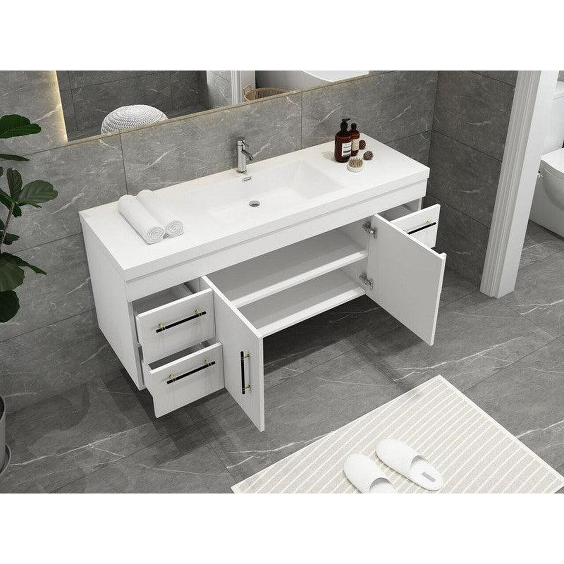 Moreno Bath ELSA 60" High Gloss White Wall-Mounted Vanity With Single Reinforced White Acrylic Sink