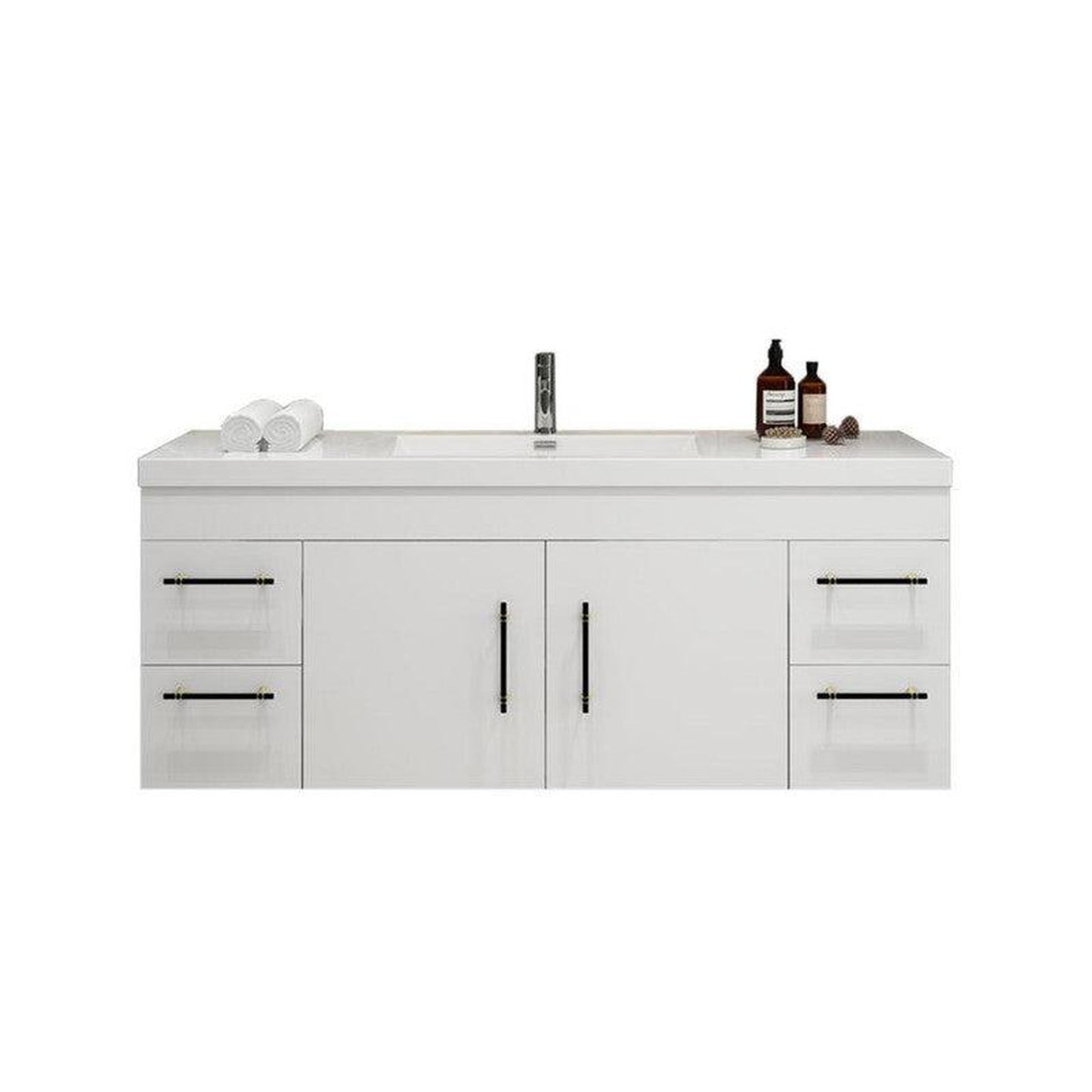 Moreno Bath ELSA 60" High Gloss White Wall-Mounted Vanity With Single Reinforced White Acrylic Sink