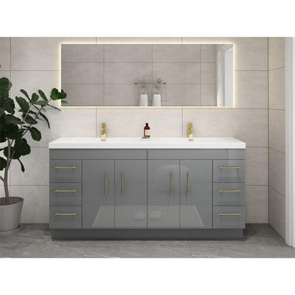 Moreno Bath ELSA 72" High Gloss Gray Freestanding Vanity With Double Reinforced White Acrylic Sinks