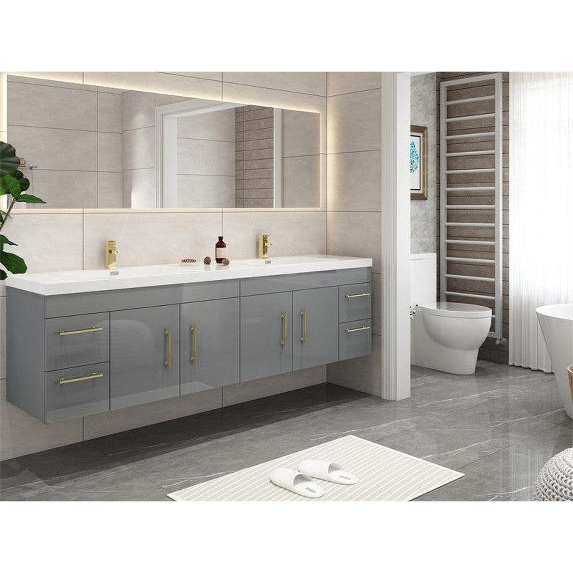 Moreno Bath ELSA 72" High Gloss Gray Wall-Mounted Vanity With Double Reinforced White Acrylic Sinks