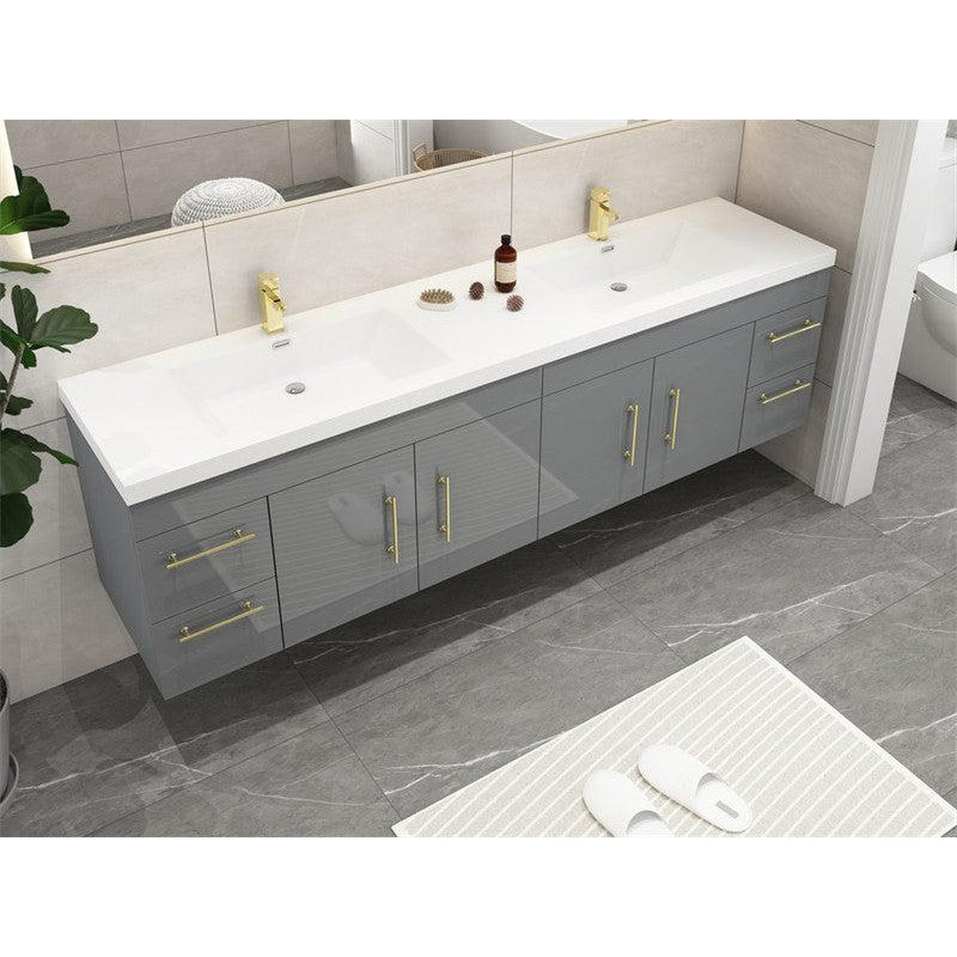Moreno Bath ELSA 72" High Gloss Gray Wall-Mounted Vanity With Double Reinforced White Acrylic Sinks