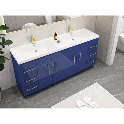 Moreno Bath ELSA 72" High Gloss Night Blue Freestanding Vanity With Double Reinforced White Acrylic Sinks