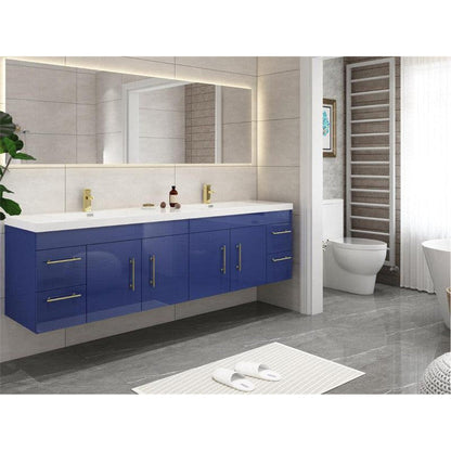 Moreno Bath ELSA 72" High Gloss Night Blue Wall-Mounted Vanity With Double Reinforced White Acrylic Sinks