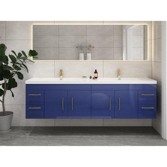 Moreno Bath ELSA 72" High Gloss Night Blue Wall-Mounted Vanity With Double Reinforced White Acrylic Sinks